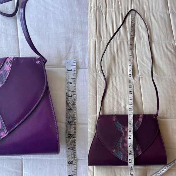 Vintage 80s Genuine Leather Snakeskin Crossbody Clutch Bag OS Purple Multi - Picture 9 of 16